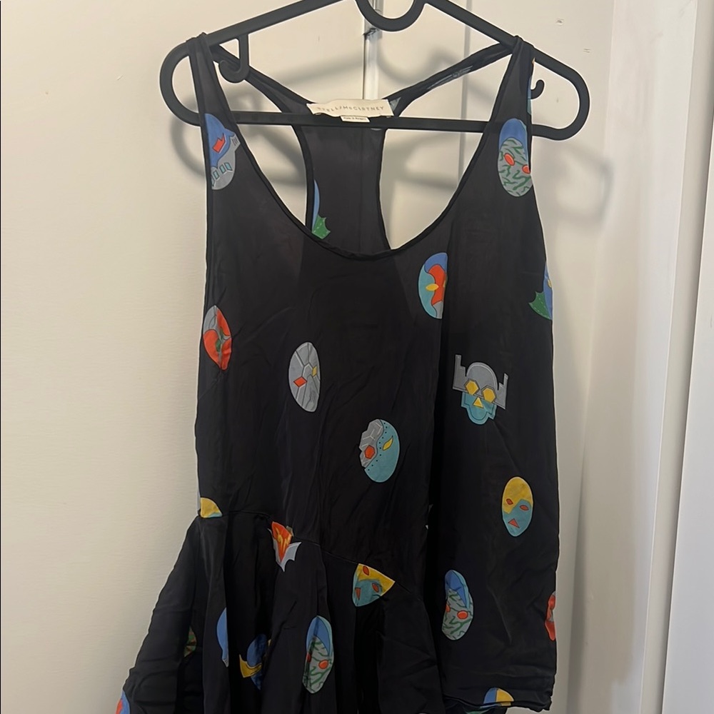Black Sleeveless Dress with Colorful Pattern